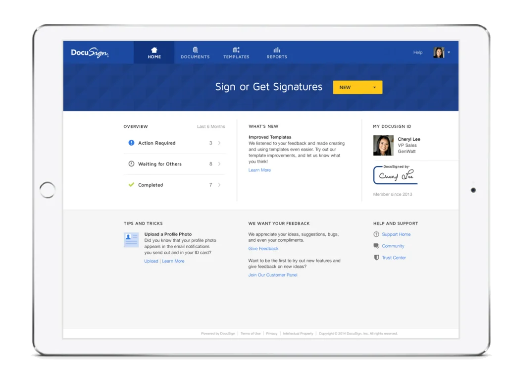 DocuSign user interface