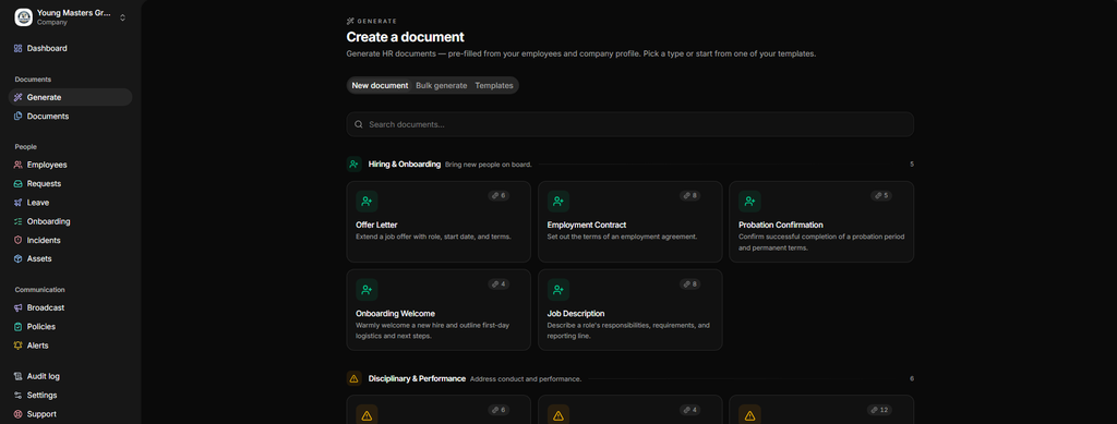 HRDocket user dashboard