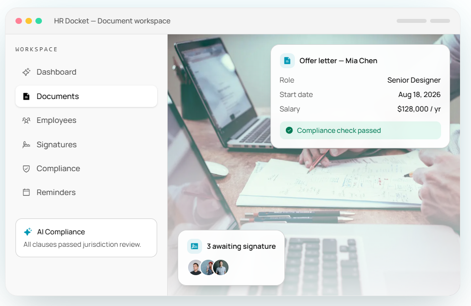 HRDocket user interface
