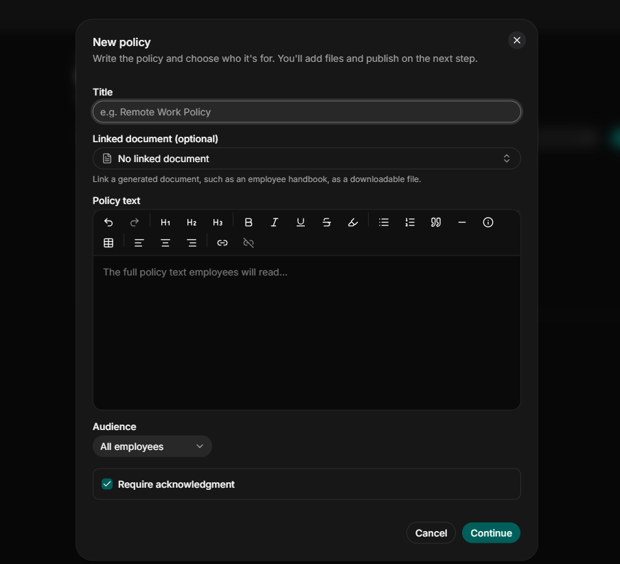 HRDocket policy management interface