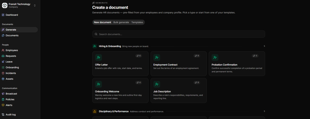 AI drafting an HR document in real time