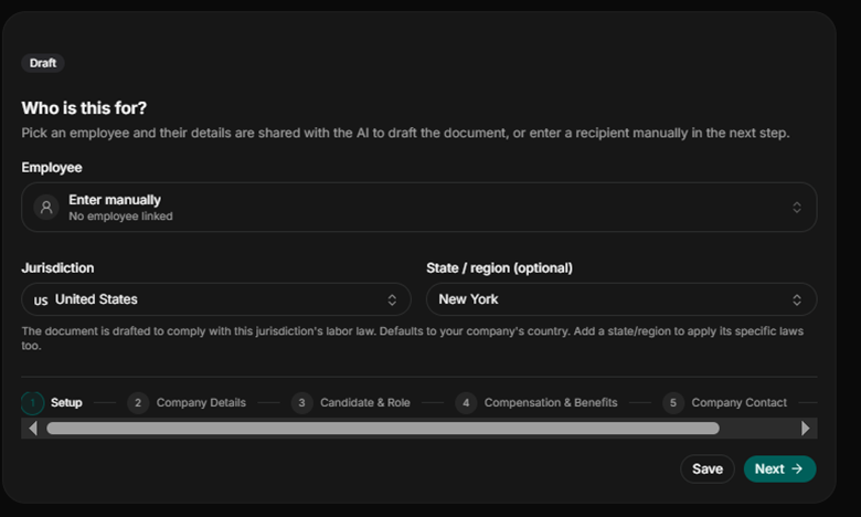 Jurisdiction-aware HR drafting