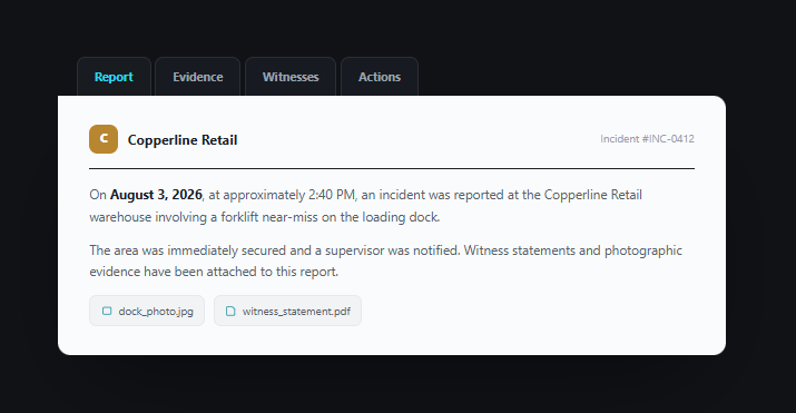 A sample of digitalise employee incident report