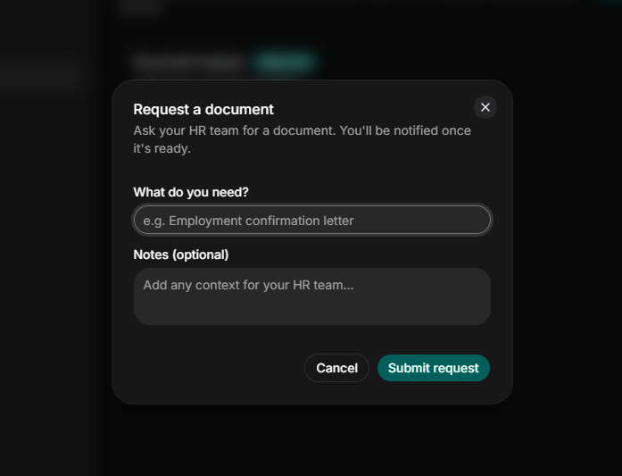 HR request window of HRDocket