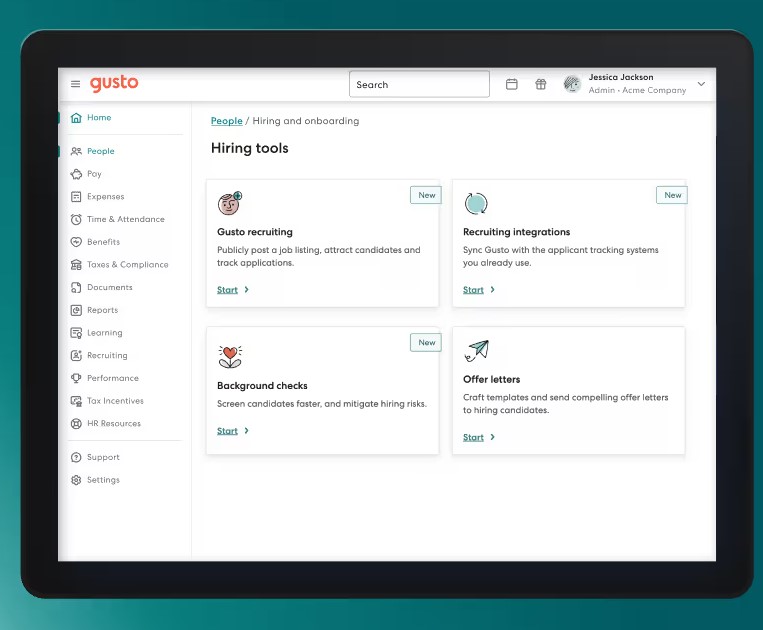 Gusto user dashboard
