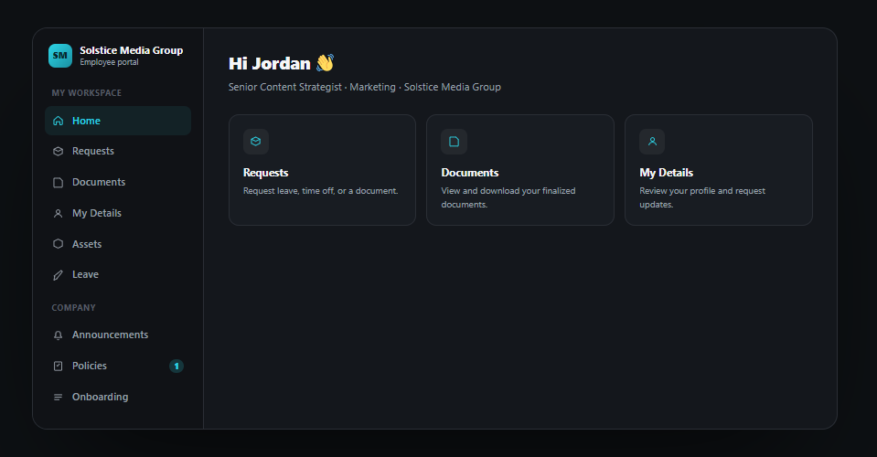 A screenshot of HRDocket employee portal