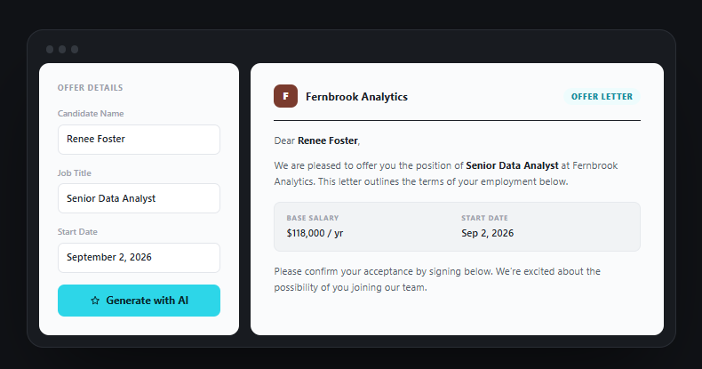HRDocket offer letter  interface