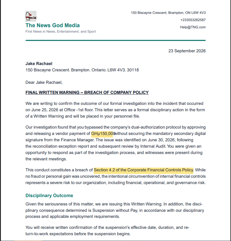 Sample Warning Letter 1