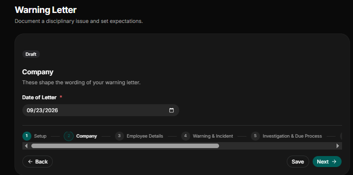 Step 2: Company Details and Date of the Letter