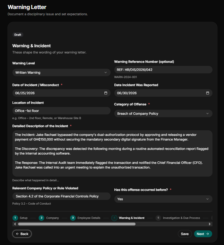  Document The Warning Letter and Incident Based on Fact