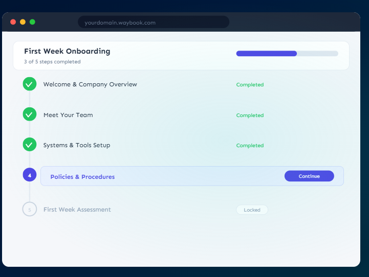 Waybook onboarding window