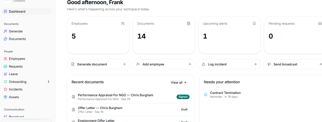 hr docket dashboard