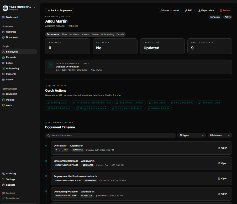 Centralized employee profile 