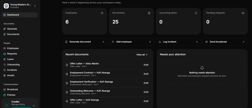 HRDocket HR document management dashboard